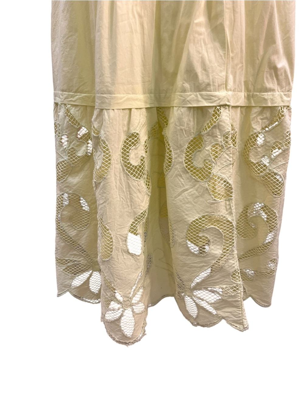 Haute Hippie Style Yellow Cotton Midi Dress Eyelet Hem Smocked Waist M - Picture 6 of 14